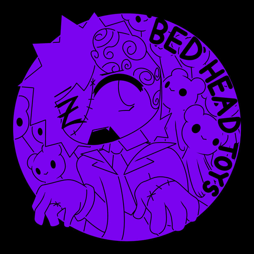 The mascot and logo for the imagined toy company that is selling the dolls.