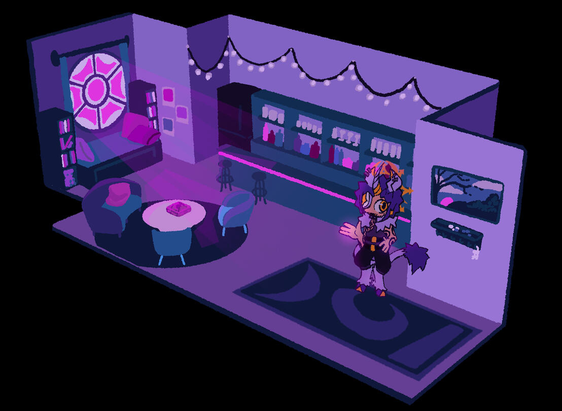 Digital, background created using help from SketchUp, a 3d room modeler.