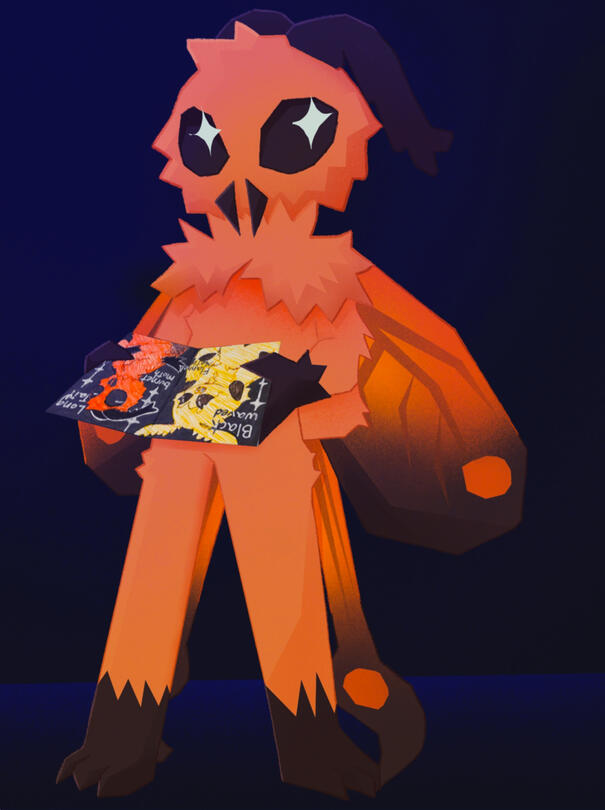 Mothman as a long-tailed burnet moth.