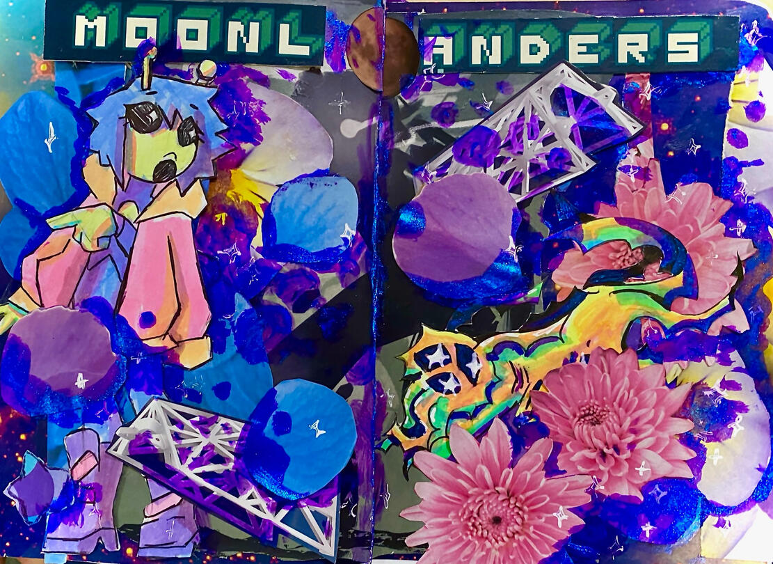 collage and illustration page spread